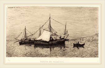 Adolphe Appian, French (1818-1898), Barque de Pecheurs, 1874, etching on laid paper
