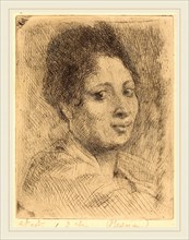 Albert Besnard, Peppina, French, 1849-1934, 1919, etching in black touched with graphite on cream