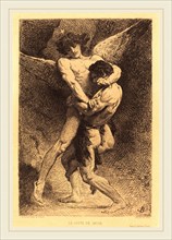 Léon Bonnat, French (1833-1922), La Lutte de Jacob (Jacob Wrestling with the Angel), 1876, drypoint
