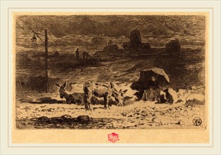 Félix-Hilaire Buhot, French (1847-1898), Les Anes de La Butte-aux-Cailles (Donkeys at La