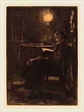 Félix-Hilaire Buhot, French (1847-1898), Liseuse Ã  la Lampe (Woman Reading by Lamplight), 1879,