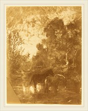 Charles-FranÃ§ois Daubigny, French (1817-1878), Two Horses at a Watering Place (Les Deux chevaux a
