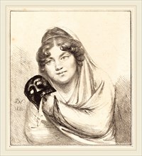 Baron Dominique Vivant Denon, French (1747-1825), Girl with a Mask, 1820, lithograph