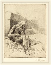 Alphonse Legros, Job, 2nd plate, French, 1837-1911, drypoint and etching? on light green paper