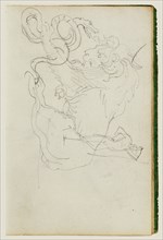 Lion attacking a snake over nude figure study