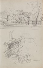 View of a Country House and Studies of Bushes and Foliage