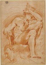 Sheet of Studies: A Seated Nude Man, A Youthful Head and a Caric