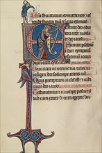 Initial E: David Playing the Harp and a Man Heaving a Rock