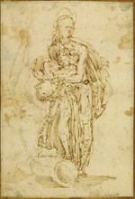 Allegorical Figure of Friendship (recto),  Christ on the Cross (
