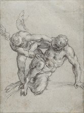 Cupid Overpowering Pan (recto),  Head of a Monk,  Caricature of