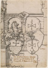 Stained Glass Design with Two Coats of Arms (recto),  Study of a