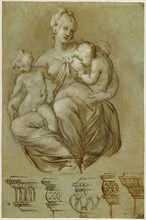 Charity and Studies of Entablatures (recto),  Frieze of Putti (v