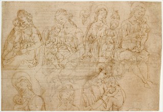 Studies of the Virgin and Child (recto),  Virgin and Child Enthr