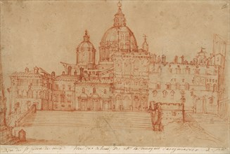 View of Saint Peter's (recto),  Study of a Young Man (verso)