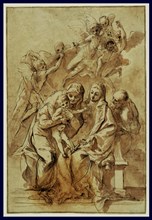 Holy Family with Saint Anne (recto),  Figure Sketches (verso)