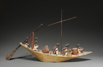 Model Boat, 2040-1648. Egypt, Late Dynasty 11 to Early Dynasty 12. Gessoed and painted sycamore