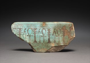 Fragment of Statue Base (?), 1540-1069 BC. Egypt, New Kingdom. Turquoise faience with purple-black
