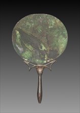 Mirror with Falcons, 1540-1296 BC. Egypt, New Kingdom, Dynasty 18. Mirror of copper, handle of