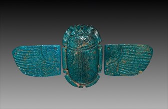 Winged Pectoral Scarab, 664-525 BC. Egypt, Late Period, Dynasty 26. Deep turquoise faience;