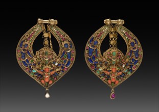 Pair of Deity Earrings with Vishnu on Garuda (front) and chepu (monster mask) (back), 1600s or