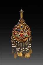 Earring with Vishnu Riding Garuda, 1600s. Nepal, Kathmandu Valley. Gold set with jewels and