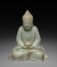 Seated Buddha, 18th-19th Century. China, Qing dynasty (1644-1911). Jade ; overall: 31.6 x 27.4 cm