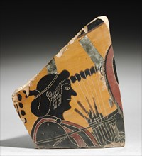 Fragment of a Painted Vase: Head of a Musician Playing a Lyre, c. 520 BC. Greece, Necropolis of