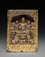 Sakyamuni Preaching: A Votive Stele, c. 565 BC. China, Eastern Zhou dynasty (771-256 BC). Yellow