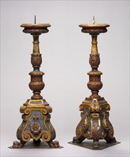 Pair of Candlesticks, late 1400s. Italy, probably Tuscany, late 15th century. Carved and gilded