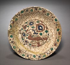 Bowl, early 17th Century. Iran, Safavid Period. Fritware with underglaze painted design in colored
