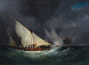 Greek Pirates Attacking a Turkish Vessel, not dated. France, 19th century. Oil on fabric; unframed:
