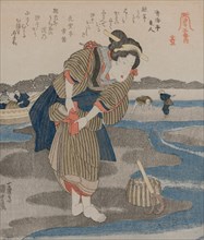 Woman Fastening her Skirts; from the series Five Pictures of Low Tide, late 1820s. Utagawa