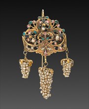 Earring, 1700s - 1800s. Italy, Naples, 18th-19th century. Gold and enamel with pearls; overall: 6.4