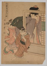 Two Children and a Woman Playing Blind Man's Bluff, 1753-1806. Kitagawa Utamaro (Japanese,