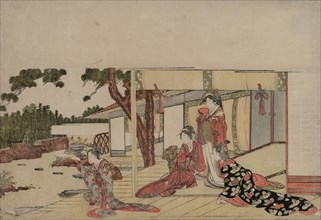 Women on a Veranda, c. 1800. Hishikawa Sori III (Japanese). Color woodblock print; sheet: 26.8 x 39