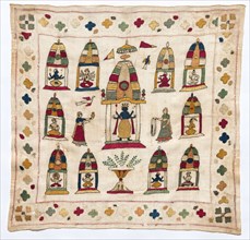 Rumal (Handkerchief), 1700s. India, Punjab, Chamba, 18th century. Embroidery: silk on cotton tabby