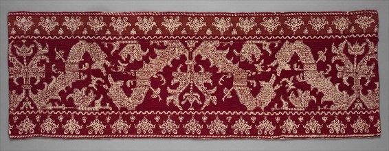 Embroidery, 1800s. Morocco, Azemmur, 19th century. Embroidery: silk on linen tabby ground; average: