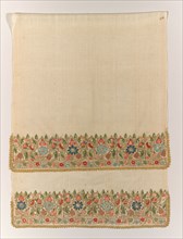 Embroidered towel, 1800s. Turkey. Plain weave: linen; embroidery, double-running stitch: silk,