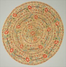 Embroidered tray cover, 1800s. Turkey. Plain weave: linen; embroidery, chain stitch: silk and