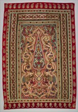 Prayer Rug, 1800s. Iran, Rasht, 19th century. Wool, inlaid work and silk embroidery, chain stitch;