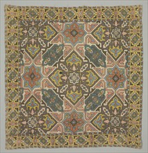 Cover with geometric design, 1800s. Iran, Qajar period. Plain weave: cotton; embroidery, surface