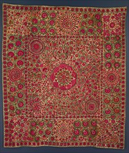 Curtain or bedcover, early 1800s. Tajikistan, Ura Tube. Plain weave: cotton; embroidery: silk;