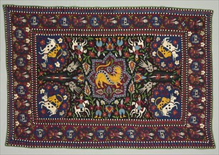 Ceremonial or summer floor cover, 1800s. Iran, Qajar period. Plain weave: cotton; embroidery: silk;