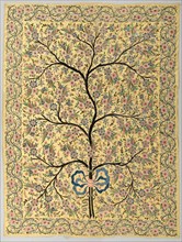 Silk hanging with embroidered tree of life, 1800s. Turkey, Ottoman period. Plain weave: silk;