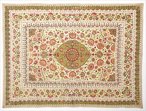 Bed cover with floral medallion pattern, late 1600s to early 1700s. India, Deccan. Plain weave,