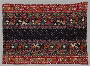 Shawl, 1800s. India, Kathiawar, 19th century. Embroidery: silk on cotton tabby ground; overall: 104