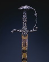 Rapier, c. 1630-1650. Germany, 17th century. Steel; blued, gilded, and perforated blade; overall: