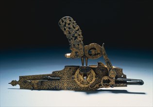 Wheel-Lock from a Hunting Rifle, c. 1660-1720. Austria, late 17th-early 18th Century. Steel, inlaid