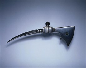 Battle Axe, late 1500s. Italy, late 16th Century. Steel, inset with copper rosette; blade: 8.3 cm