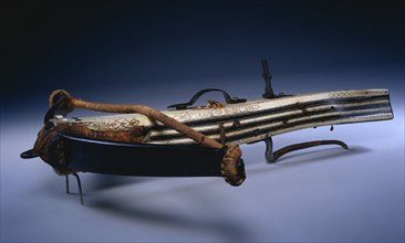 Crossbow, early 1600s. Germany, early 17th Century. Wood, stag horn, flax cord and steel; overall: